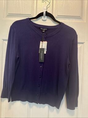 Cable & Gauge Navy Blue Crewneck Button Cardigan Cotton Blend Size M